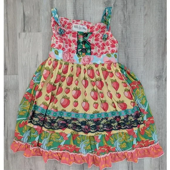 Matilda Jane Meadow Sweet Ellie Strawberry Knotted Tiered Tunic Dress, 6Y (Z3) - Picture 2 of 7